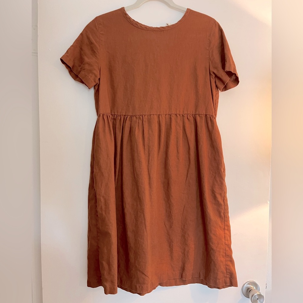 Rust Orange Short Sleeve Linen Dress